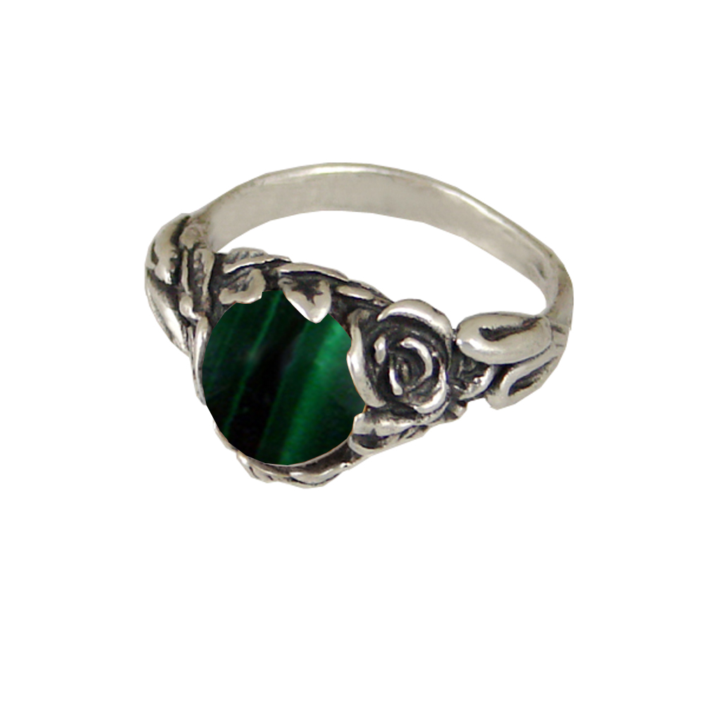Sterling Silver Rose Ring with Malachite Size 5
